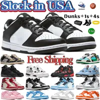 Dunks 1S 4S basketbalschoenen Lokaal magazijn Dunksb White Black Panda Jumpman Chicago Lost en vond Black Cat Sport Sneakers Mens Dames Designer Shoe Stock in USA in de VS.