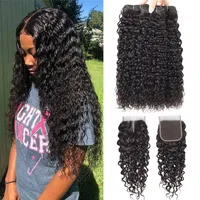 Hair Water Wave Bundles With Closure Curly Brazilian Human Hair Bundles With Closure Mink Brazilian Hair Weave Bundles271z
