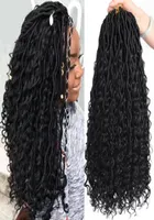 Naturalfarbene Ombre Gold Messy Goddess 18inch Faux Locs Bohemian Curly Synthetic Crochet Braids Haarverlängerungen für Afro Frauen7218149