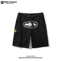 Men's Pants crtzrtw American High Street Multi Pocket Alcatraz Print Work Shorts Men's Fashion Summer Loose Capris