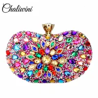 Evening Bags Chaliwini Diamond Two Side Floral Woman Clutch Bag Multi Crystal Sling Package Wedding Purse Matching Wallet Handbags 230325