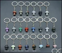 Keychains Mix Natural Stone Key Chain Ring Mushroom Pendant Keychains Leuk mini -standbeeld Charms Keychain Lovely Keyring voor C MJFASH3076089