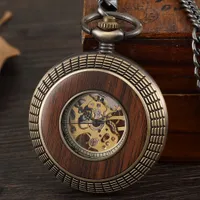 Pocket Watches Wood Mens Pocket Watch With FOB Chain Vintage Mechanical Steampunk pocket watches for menVest Clock Hand Wind reloj de bolsillo 230325
