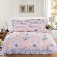 Bedding Sets Flower Queen King Lace Cotton 4Pc Set Quilt Cover Pillowcase Flat Bed Sheet Bedspreads Home El Bedclothes Bedroom