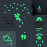 Wall Stickers Luminous Cartoon Switch Sticker Glow In The Dark Kids Room Decoration Decal Cat Fairy Moon Star Home Decor