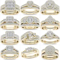 Crystal Female Big Zircon Stone Ring Set Fashion Gold Silver Bridal Wedding Rings For Women Promise Love Engagement Ring3508074