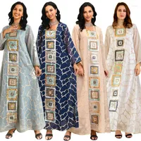 Etnik Giysiler 2023 Orta Doğu Arap Müslüman Elbise Boncuklu İşlemeli Pour Femme Musulmana Gevşek Akşam