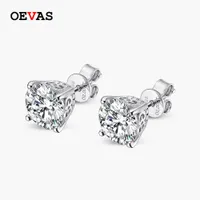 Stud OEVAS 100% 925 Sterling Silver Real 2 Carat 8mm Four Claws Stud Earrings For Women Sparkling Wedding Fine Jewelry 230324