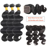 Mink Brazilian Human Hair Body Waves Bundles with Frontal Human Hair Wet Wavy Bundles with Closure Brazilian Hair Weave Extensions275S