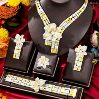 Necklace Earrings Set GODKI Luxury Party Starfish Flower 4PCS Nigerian Jewelry For Women Wedding Zircon African Bridal