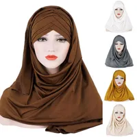Ethnic Clothing Solid Color Cotton Scarf Hijab For Muslim Women Stretch Jersey Head Wrap Scarves Turban Headwear Headdress LadiesEthnic