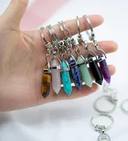 Chakra Hexagon Prism Natural Stone Keychain Key Ring Handbag Hangs Fashion Jewelry Gift Drop Ship 3400412132222