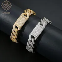 Link Chain JANRY 15mm Heavy Miami Baguette Zircon Iced Out Cuban Link Bracelet CZ Prong Setting Bracelets Hip Hop Jewelry For Men224a