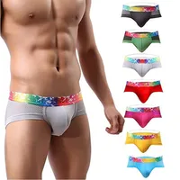 Men's Sexy Underwear Modal Breathable Mesh Low Rise Rainbow Belt Boxer Briefs Spants153C