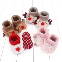 First Walkers Autumn and Winter Children's Plush Floor Shoes Thickened Baby Cartoon Baby Shoes Christmas Toddler Shoes Step Front Shoes 230325