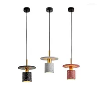 Pendant Lamps Nordic Macaron Black White Pink Color Marble Stone Cylindrical With E27 LED Cord Light For Bedroom Living Room