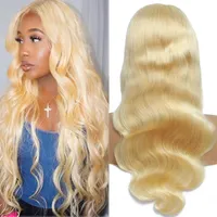 30 32 34inch Transparent Lace Wigs Brazilian Body Wave 13x4 13x1 Human Hair Lace Front Wigs Blonde Color 613 Straight Human Hair W263n
