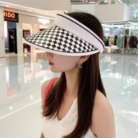 Wide Brim Hats Korean Summer Sunscreen Top Hat Ladies Outdoor Sports Big Sun Uv Breathable Checkerboard HatWide