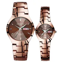 Luxury Wristwatches Quartz Wristwatch Fashion Business Watch Men Women Tungsten Steel Coffee Gold Pair Hour Set Couple Watches for262B