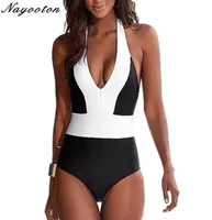 2019 Push Up New One Piece Swimwear Women Sexy Halter Sell Beach Brazilian Swimsuit Black And White Patchwork Bathing Suit8853222