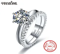 Vecalon Fine Jewelry Real 925 Sterling Silver Infinity ring set Diamond Cz Engagement wedding Band rings for women Bridal Gift1745007