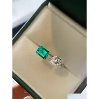Jewelry Ins Simple Fashion Rings 925 Sterling Sier Water Drop Emerald Cz Diamond Gemstones Party Eternity Women Open Adjusab Dhhhb