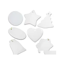 Sublimation Blanks Blank Ornament White Ceramic 3 Inch Round Heart Star Tree Porcelain Pendant With Gold String For Christmas Tag Dr Dhrs1