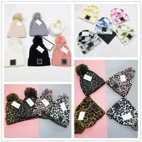 Leopard Knitted Hats Pom Fur Ball Beanies Women Winter Warm Wool314i