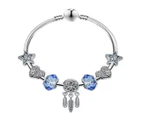 183CM Charm Beads Bracelets Fashion Bracelet Dream Catcher Pendant 925 Silver Bangle blue star DIY Jewelry Accessories Wedding gi1779165