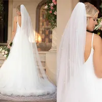 Pearls Ivory Long Bridal Veils with Comb One Layer Cathedral Wedding Veil White Bride Accessories Velos de Noiva X0726243k