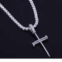 Nail Cross Pendant Gold Silver Copper Material Iced Cross CZ Necklace With Tennis Chain Fashion Hip Hop Jewelry299S