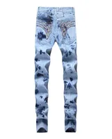 2019 Mens rechte slanke fit Biker jeans met zip heren s kleding met distrerse gat streetwear stijl luxe robin jeans1352358