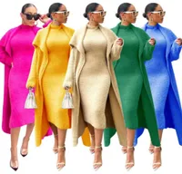 Retail Fall And Winter Designer Women Dresses Plus Size 3xl 4xl Coat Two Piece Temperament Loose Belt Long Cardigan Suit3957466