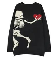Men039s Sweaters Skeleton Knitted Sweater Men Women Hip Hop Oversized Retro Bone Heart Pullover Winter Warm Street Harajuku Sof9663369