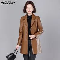 Women's Jacket Fashion Long Coat Spring And Autumn Leather Clothing Slim Single Breasted TurnDown Collar Trench Jackets SWREDMI 230324