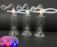 1set Mini Glass Bong Water Pipes Recycler Dab Rig led light Hand hookah Thick Pyrex Glass small beaker bongs with 10mm oil burner 7302153