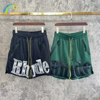 High Street Oversize Rhude Mesh Shorts Summer Breathable Leather Big Patch RHUDE Breeches Green Red Gray Black