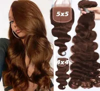Hair pieces Chocolate Human Hair Bundles With Closure Brazilian Lace Closure With Body Wave Bundles Darker Brown Remy Hair Extensi5070244