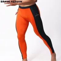 BRAVE PERSON Men's Fashion Soft Tights Leggings Pants Nylon Spandex Underwear Pants Bodybuilding Long Johns Men Trousers B160282w