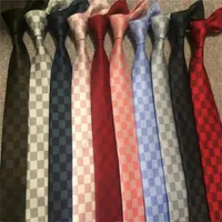 mens luxury necktie damier quilted ties plaid designer tie silk tie with box black blue white 83k5#1
