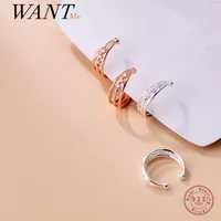Backs Earrings WANTME 925 Sterling Silver Punk Multi-layered Line Ear Clip For Women 2023 Pave Zircon Without Pierced Cuff Jewelry
