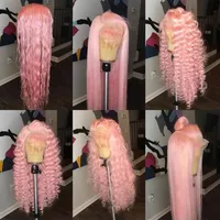 10a quality perruque deep curly pink full lace front wigs transparent natural hairline simulation human hair wigs for women194C