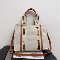Fashion Canvas Handbag Shoulder Bag Letter Print Stripe Large Capacity Tote Female Japanese Casual Bags285p
