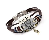I LOVE JESUS Charm Bracelets Vintage Fish Pendant Christian Multilayer Leather Bracelets for Mens Women Bangle GD1159821828