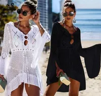 2019 Crochet White Knitted Beach Cover up dress Tunic Long Pareos Bikinis Cover ups Swim Cover up Robe Plage Beachwear Y2007069020317