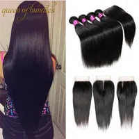 Brazilian Virgin Hair Straight 3 Pcs With 4x4 Lace Closure Grade 9A Unprocessed Human Hair Bundles With Closure Straight266d