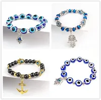 Fatima Hand Hamsa Bracelet Jewelry Women Man Gold Silver Color Fashion Blue Devil Evil Eye Plam Bell Beaded Anchor Charm Bracelets7396823