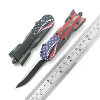 Heavy Duty Tactical Military Pocket Self-Defense Automatic Knife 440 Folding Blade EDC Survival Tool American Flag Pattern Holiday309N