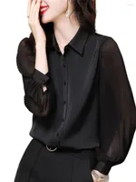Women's Blouses 3XL Women Spring Summer Shirts Lady Fashion Casual Long Sleeve Turn-down Colla Solid Color Blusas Tops2081