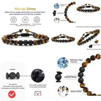 Charm Bracelets Tiger Eye Bracelet Gifts Adjustable Lava Rock Stone Essential Oil Diffuser Braided Rope Yoga Beads Bracelets Drop 4795899